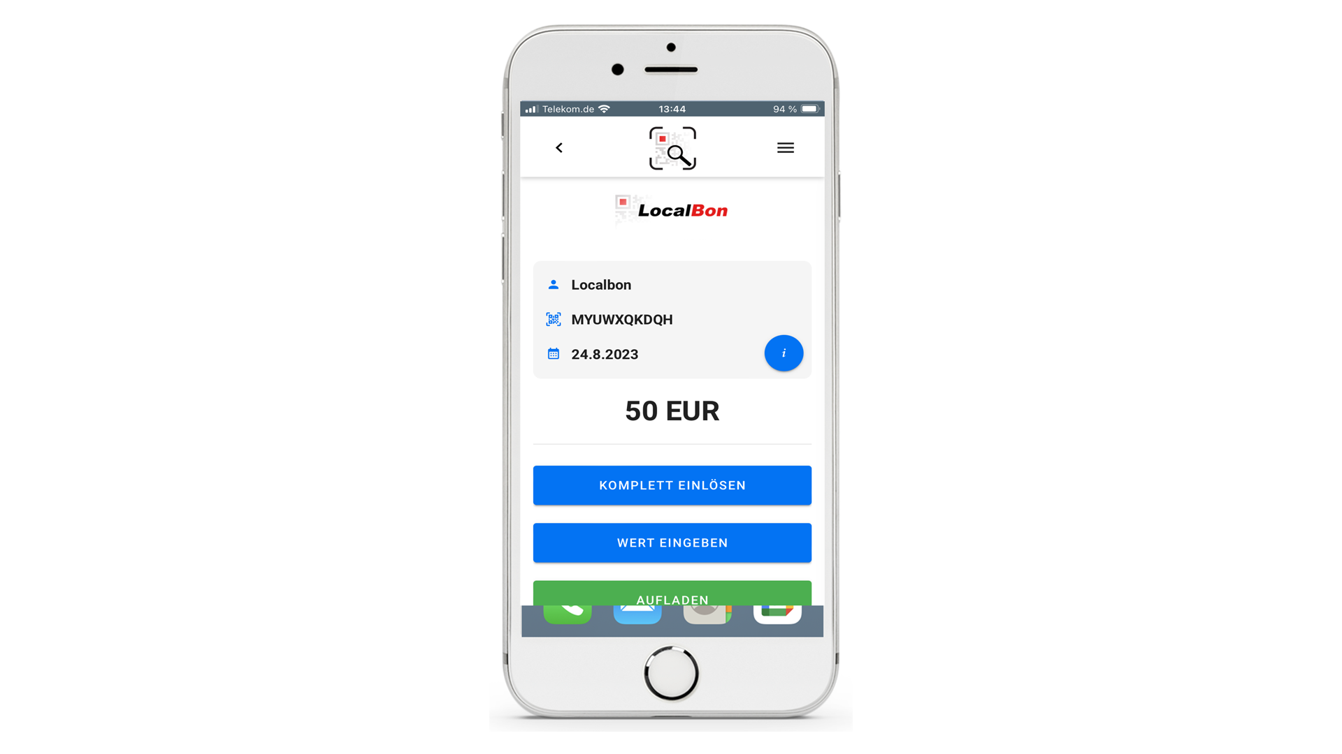 Einlöseseite der Einlöse-App