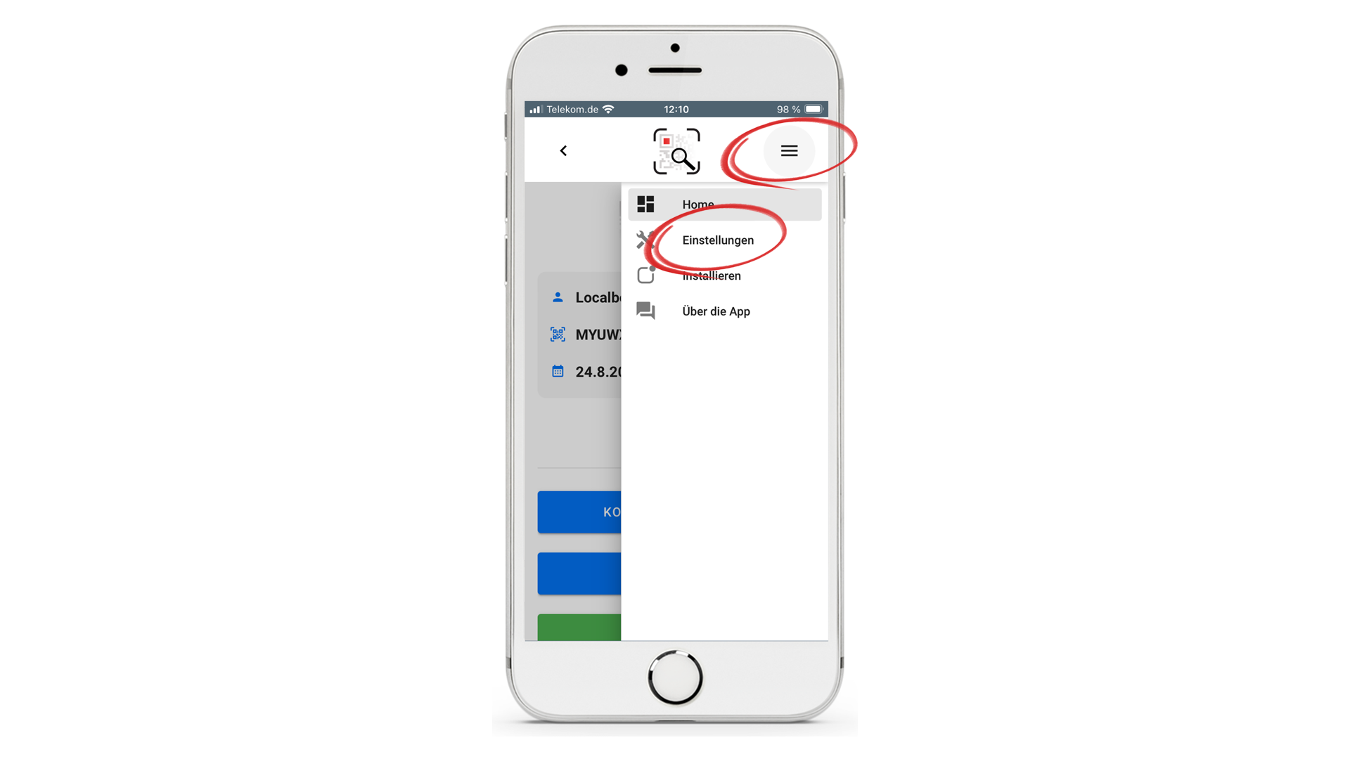 Zu den Einstellungen in der Einlöse-App